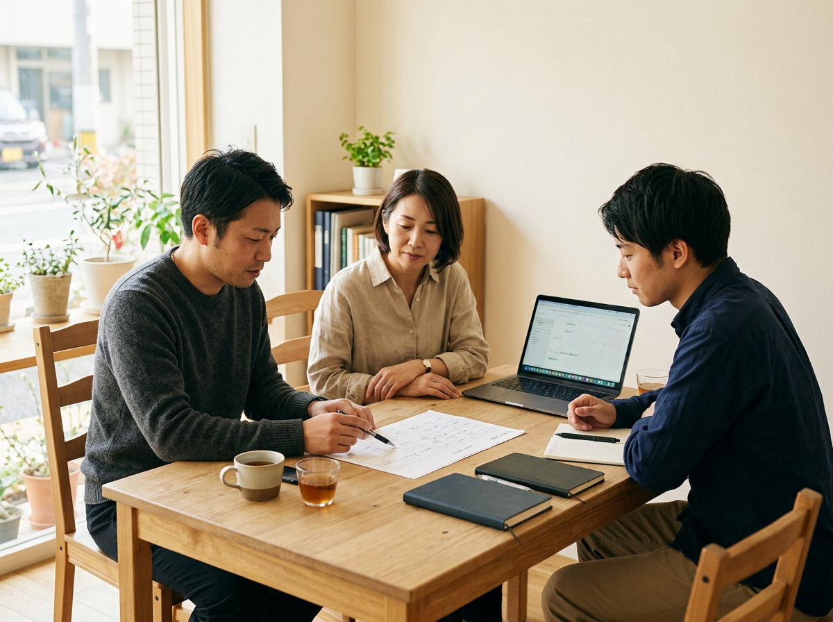 資料を囲んで、働き方について話し合うイメージ